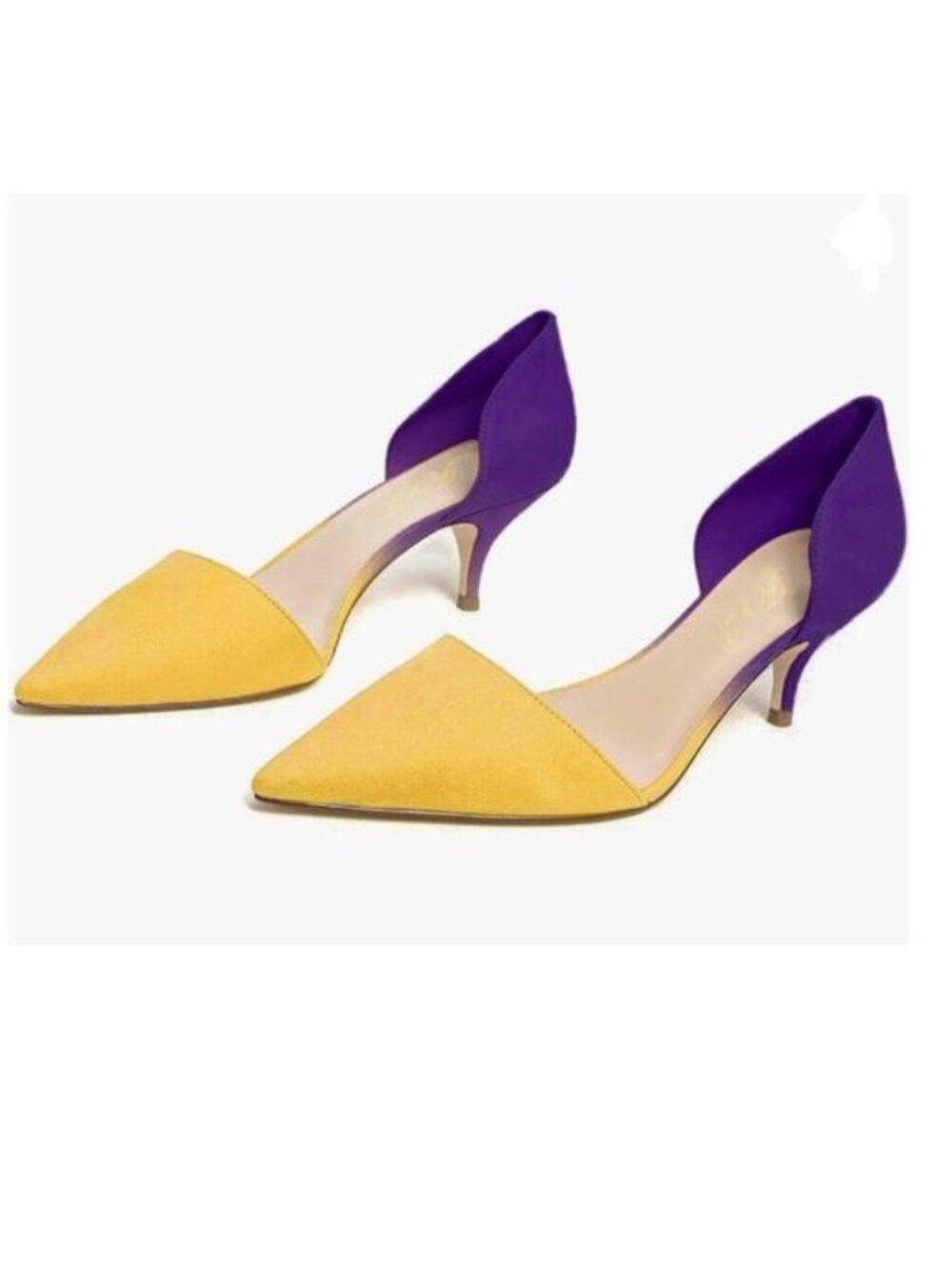 FOWT Yellow Purple Pointed Toe Kitten Heel Pumps D'Orsay Office Party